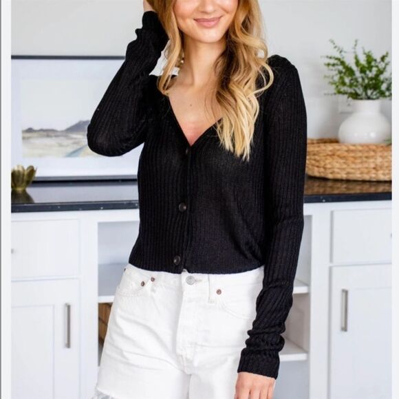 Free People Game On Cardigan In Black - Picture 2 of 3